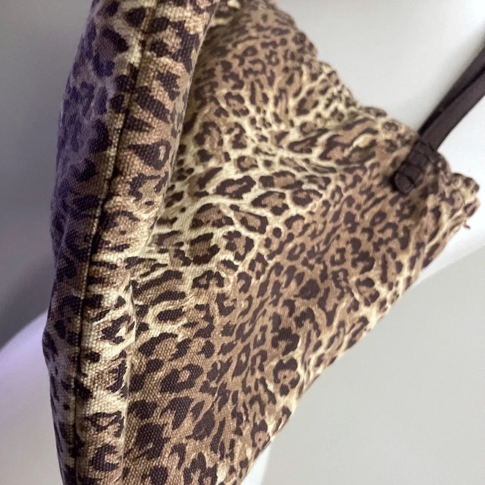 Lucky Brand Brown Leopard Tote Bag Animal Print Boho Chic Casual Y2K School